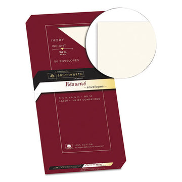 Southworth® 100% Cotton Resume Envelope, #10, Commercial Flap, Gummed Closure, 4.13 X 9.5, Ivory, 50-box freeshipping - TVN Wholesale